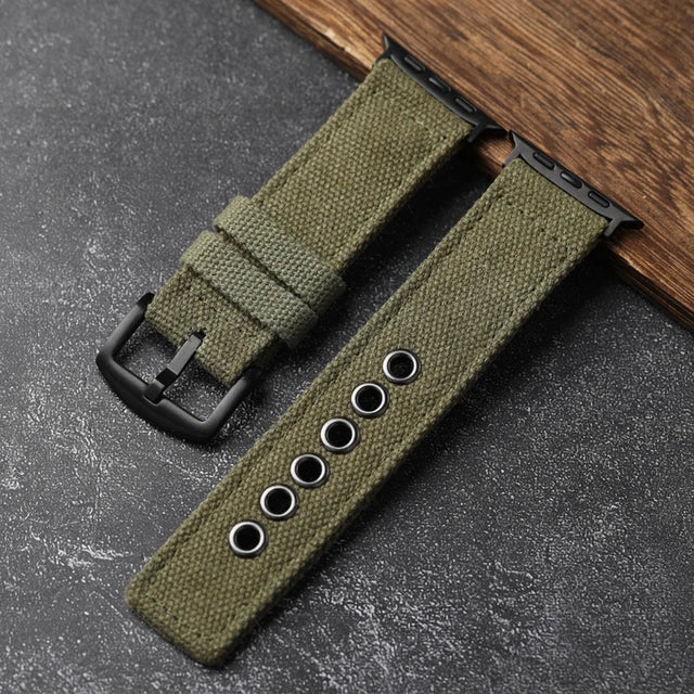 Double Canvas For Apple Watch Ultra Strap 49MM 45MM 44MM Thickened Green Black Men Rugged Style Bracelet