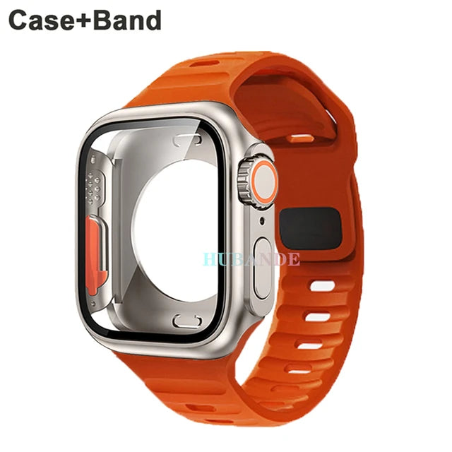 Silicone strap+case For Apple Watch Case 44mm 45mm 41mm 40mm Screen protectores Change to Ultra For iWatch Series 8 7 SE 6 5 3