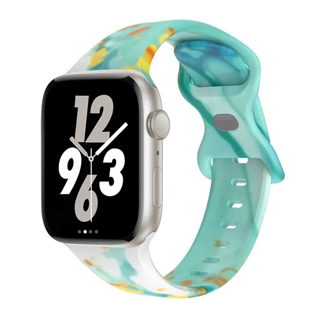 Printed Floral Strap For Apple Watch Ultra Band 49mm 41mm 40mm 38 45mm 44mm 42mm Silicone Bracelet IWatch Series 8 7 SE 6 5 4 3