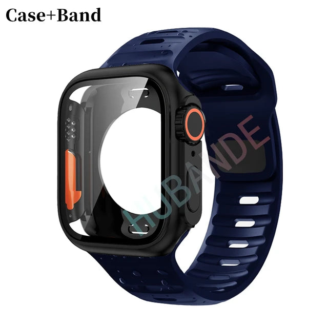 Silicone strap+case For Apple Watch Case 44mm 45mm 41mm 40mm Screen protectores Change to Ultra For iWatch Series 8 7 SE 6 5 3