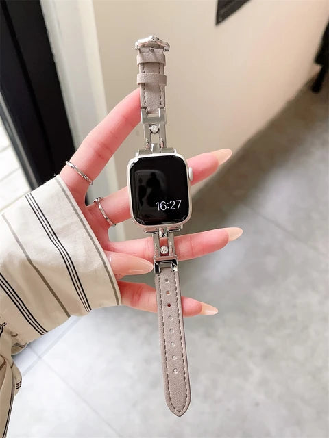 Luxury Diamonds Leather Strap For Apple Watch 49mm Ultra 2 9 7 8 41mm 45 Girl Bracelet For iWatch SE 6 5 4 40mm 44mm Wrist Band