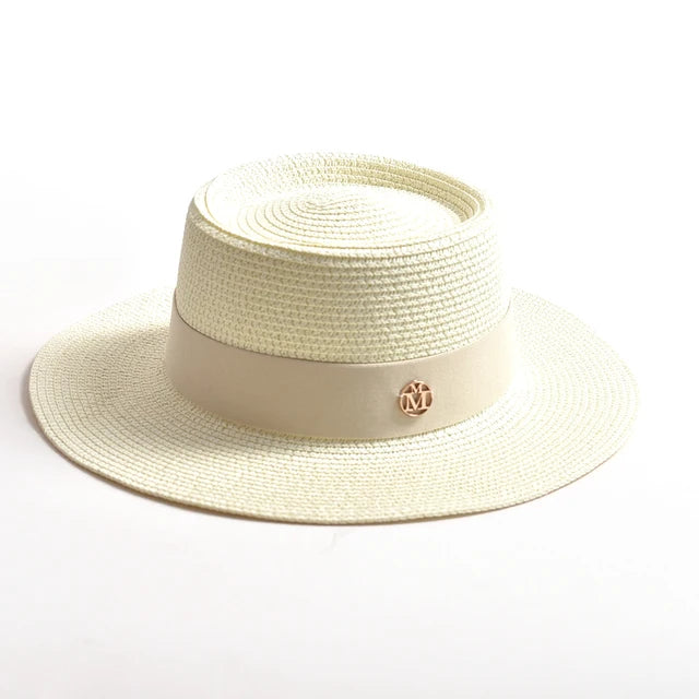 New Summer Straw Sun Hats for Women Ladies Fashion Flat Brim Ribbon Beach Hat Travel Dress Cap chapeau femme