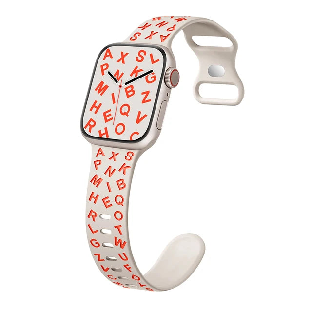 Printed Letter Strap for Apple Watch Ultra 2 Band 49mm 41mm 40mm 45mm 44mm Silicone Bracelet for IWatch Series 9 8 7 SE 6 5 4 3