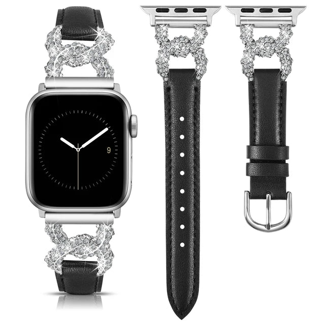 Wealizer Diamond Thin Leather Band for Apple Watch Bands 38/40/44/45/49mm for Women Strap for iWatch Series Ultra 9/8/7/6/5/4