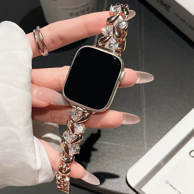 Love Diamond Strap For Apple Watch Series 9 8 7 6 5 SE 4 3 38/40/41/42/44/45mm Luxury Glitter Metal Band For iWatch UItra 2 49mm