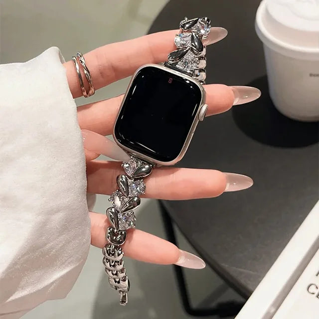 Love Diamond Strap For Apple Watch Series 9 8 7 6 5 SE 4 3 38/40/41/42/44/45mm Luxury Glitter Metal Band For iWatch UItra 2 49mm