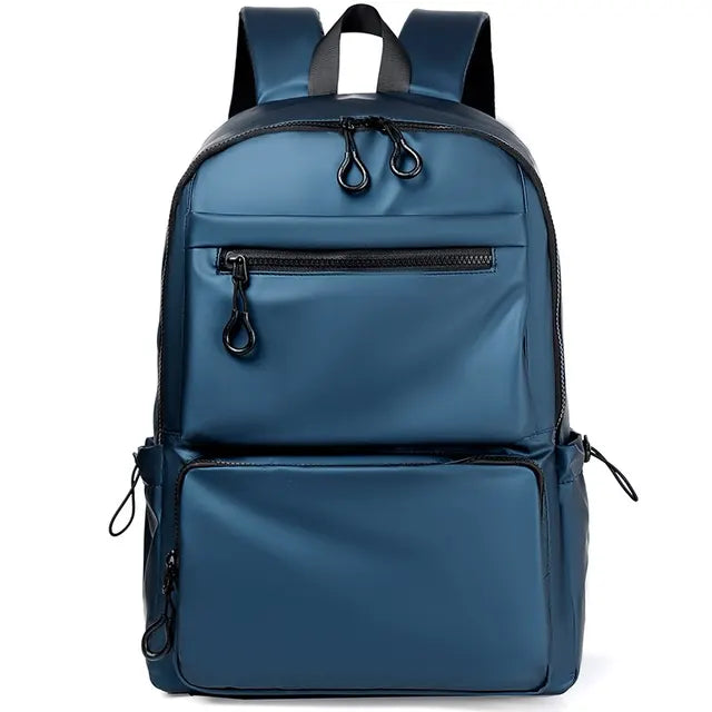 A 14 Inch Men's Backpack Large Capacity Travel Leisure Solid Color Pu Computer Backpack Fashion Men And Women Students Schoolbag