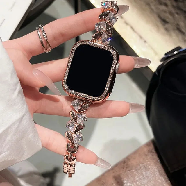 Love Diamond Strap For Apple Watch Series 9 8 7 6 5 SE 4 3 38/40/41/42/44/45mm Luxury Glitter Metal Band For iWatch UItra 2 49mm