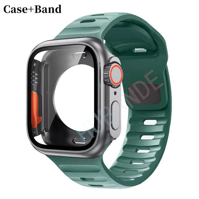 Silicone strap+case For Apple Watch Case 44mm 45mm 41mm 40mm Screen protectores Change to Ultra For iWatch Series 8 7 SE 6 5 3