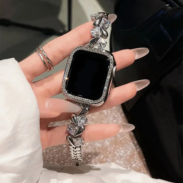 Love Diamond Strap For Apple Watch Series 9 8 7 6 5 SE 4 3 38/40/41/42/44/45mm Luxury Glitter Metal Band For iWatch UItra 2 49mm