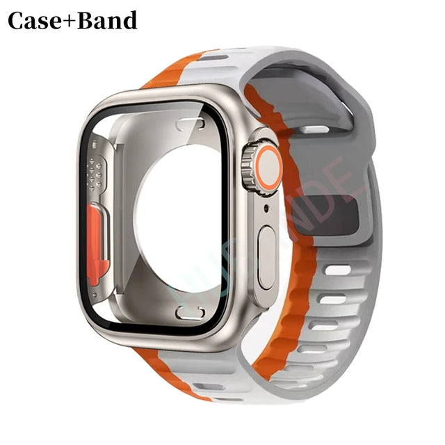 Silicone strap+case For Apple Watch Case 44mm 45mm 41mm 40mm Screen protectores Change to Ultra For iWatch Series 8 7 SE 6 5 3