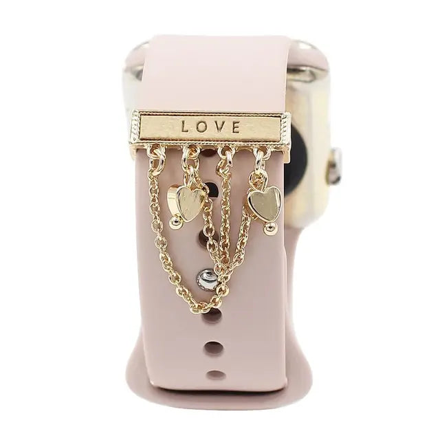 For Apple Watch Band Diamond Pearl Ornament Metal Charms Decorative Ring Creative Chain Smart Watch Silicone Strap Accessories