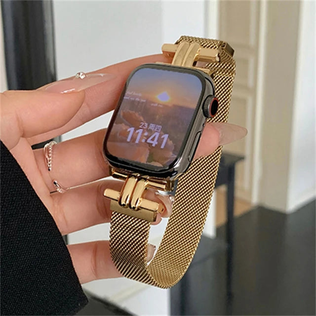 Leopard Print Women Band For iWatch 38 42 41mm For Apple Watch Strap Series 8 Ultra SE 7 6 5 40 44 45mm Stainless Steel Bracelet