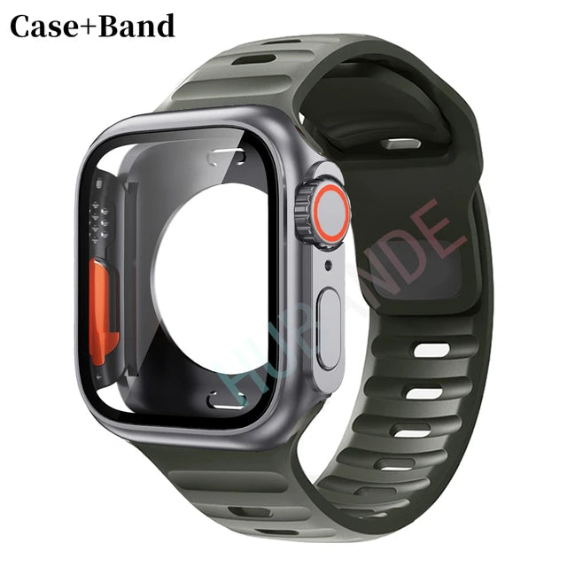 Silicone strap+case For Apple Watch Case 44mm 45mm 41mm 40mm Screen protectores Change to Ultra For iWatch Series 8 7 SE 6 5 3