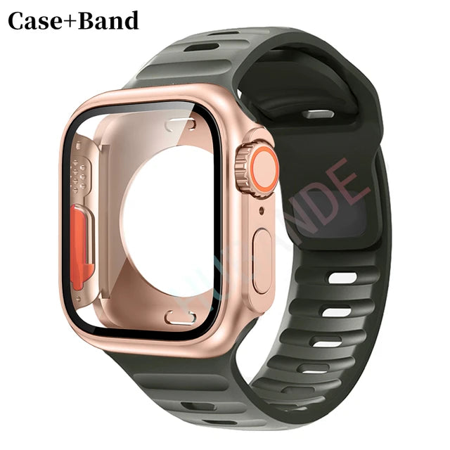 Silicone strap+case For Apple Watch Case 44mm 45mm 41mm 40mm Screen protectores Change to Ultra For iWatch Series 8 7 SE 6 5 3