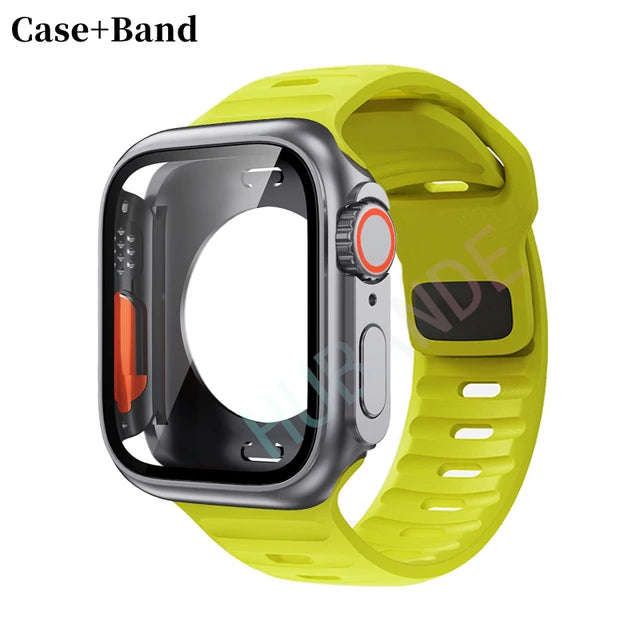 Silicone strap+case For Apple Watch Case 44mm 45mm 41mm 40mm Screen protectores Change to Ultra For iWatch Series 8 7 SE 6 5 3