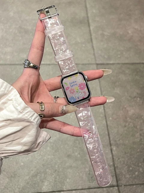 Korea Jelly Clear Shell Pattern Band For Apple Watch ultra Band 49mm 40 41mm 42 44mm 45mm Plastic Strap For iwatch 9 8 7 3 5 6 4