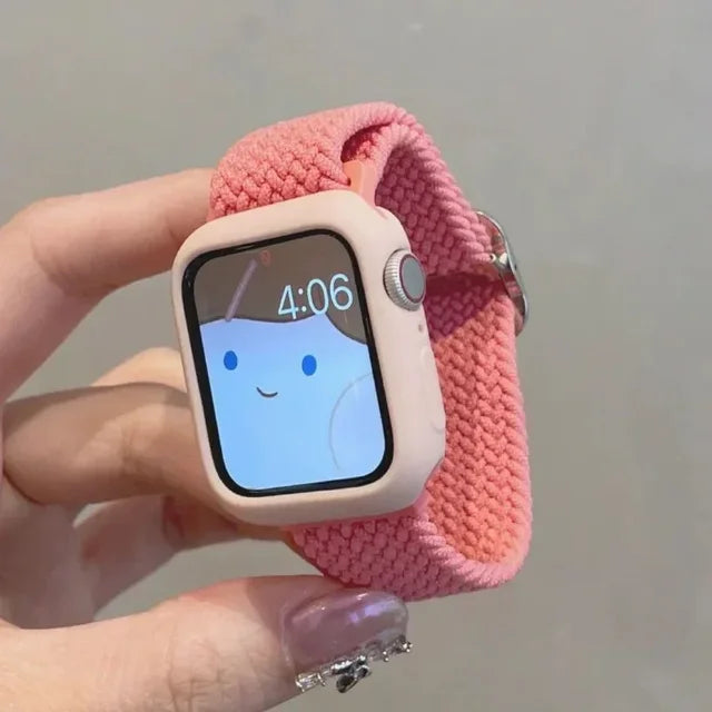 Cute Braied Strap + Case For Apple Watch Band 49mm 41mm 45 44 38 42 Nylon Bracelet For iWatch Series 9 8 7 6 5 4 3 SE 40