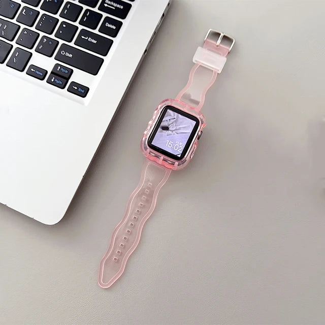 Glitter Clear Strap&Case For Apple Watch Band Ultra 44mm 45mm 40mm 41mm 49mm Sports Transparent Bracelet For iWatch Series 9 8 7