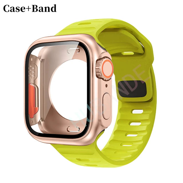 Silicone strap+case For Apple Watch Case 44mm 45mm 41mm 40mm Screen protectores Change to Ultra For iWatch Series 8 7 SE 6 5 3