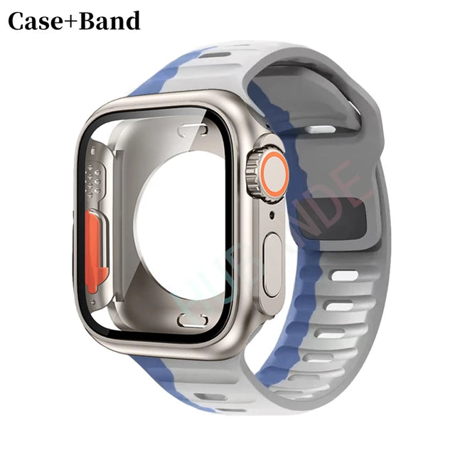 Silicone strap+case For Apple Watch Case 44mm 45mm 41mm 40mm Screen protectores Change to Ultra For iWatch Series 8 7 SE 6 5 3