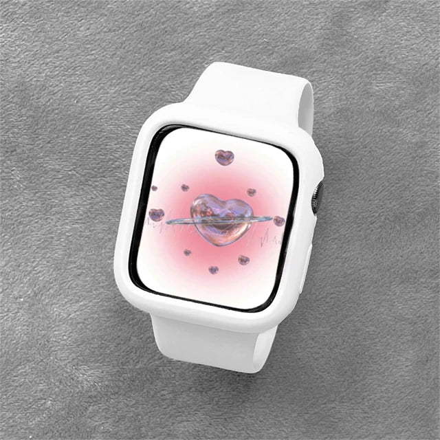 Korean Cute Sport Silicone Band + Case For Apple Watch 9 8 7 6 SE 5 4 3 2 Women Strap For iWatch Strap 41 45 38mm 40mm 44 42 49