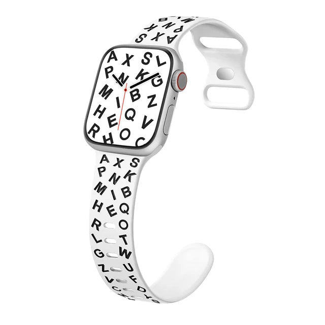 Printed Letter Strap for Apple Watch Ultra 2 Band 49mm 41mm 40mm 45mm 44mm Silicone Bracelet for IWatch Series 9 8 7 SE 6 5 4 3