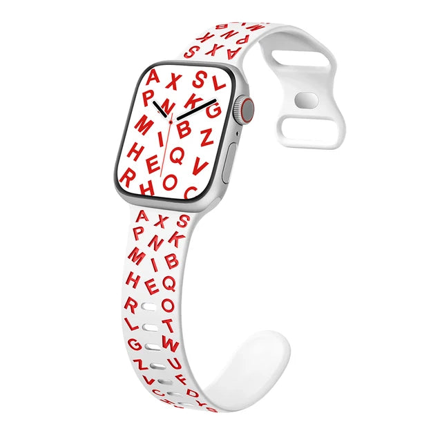 Printed Letter Strap for Apple Watch Ultra 2 Band 49mm 41mm 40mm 45mm 44mm Silicone Bracelet for IWatch Series 9 8 7 SE 6 5 4 3