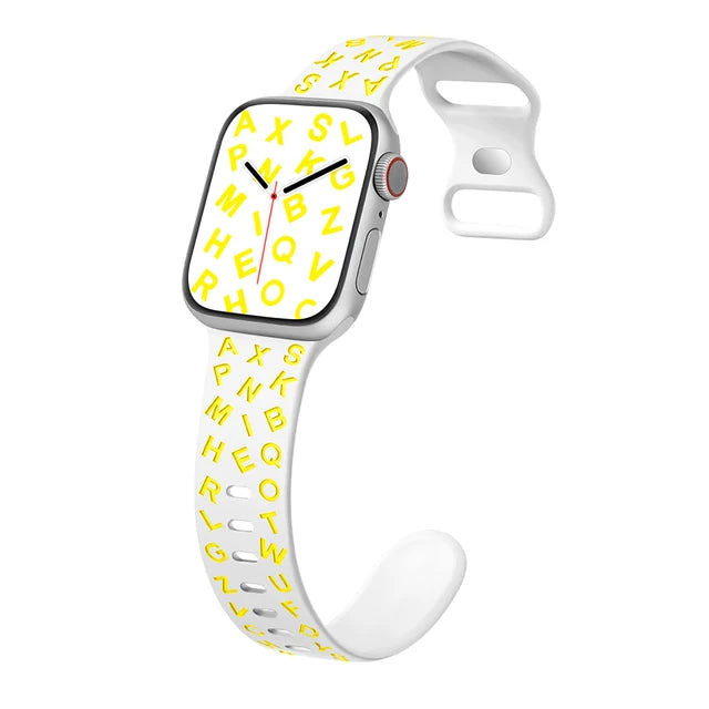 Printed Letter Strap for Apple Watch Ultra 2 Band 49mm 41mm 40mm 45mm 44mm Silicone Bracelet for IWatch Series 9 8 7 SE 6 5 4 3