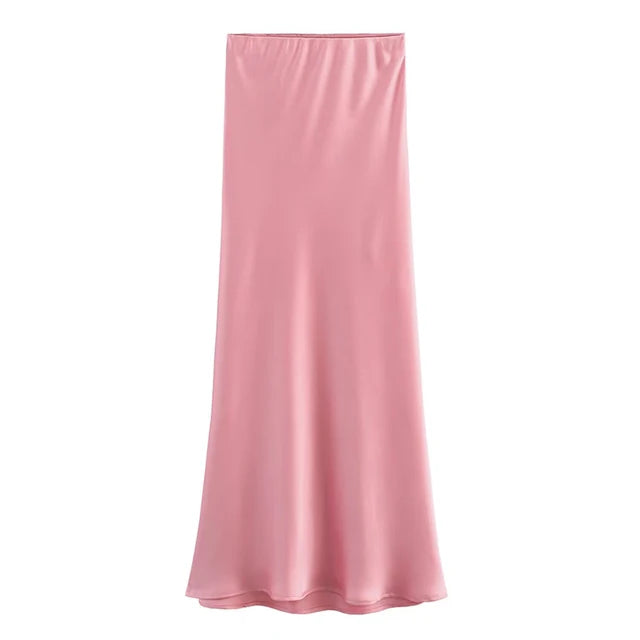 Spring 2024 Women Midi Skirts Fashion Temperament Casual Versatile High Waist Skirts Women Elastic Waist Skirts