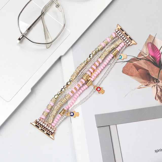 Bracelet Band For Apple Watch Strap 49mm Ultra 2 40mm 38mm 41mm Elastic Beaded Pendant Strap for iWatch Series 9 8 7 6 5 4 3 SE