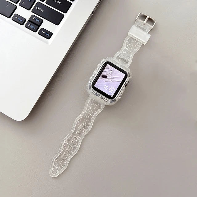 Glitter Clear Strap&Case For Apple Watch Band Ultra 44mm 45mm 40mm 41mm 49mm Sports Transparent Bracelet For iWatch Series 9 8 7