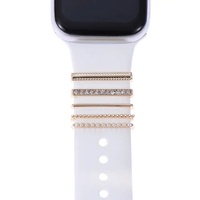 Pearl Diamond Metal Charms Decorative Ring For Apple Watch Band Smart Watch Silicone Strap Accessories For iwatch Bracelet