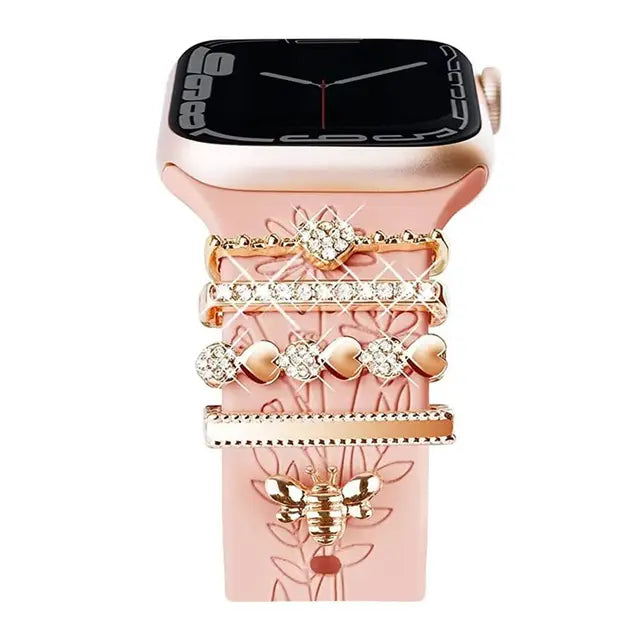 Metal Charms Watch Band Decoration Ring For Apple Diamond Ornament For iwatch Bracelet Silicone Strap Jewelry Accessories