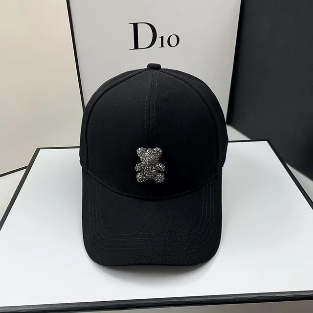 Fashion designer Summer Baseball Cap for Women Korean Wild Bear Rhinestone Caps SunHats Street Kpop Outdoor Visors Hip hop Hat