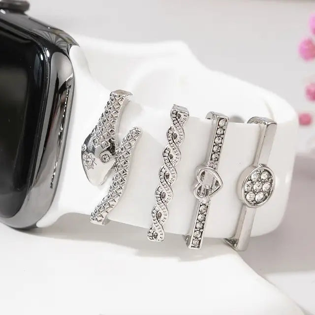 Creative Metal Wristbelt Charms Decorative Ring For Apple Watch Band Diamond Ornament Brooch Silicone Strap Jewelry Accessories