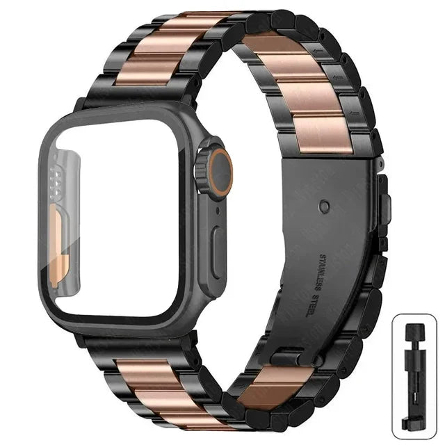 Stainless Steel Strap+Ultra Case for Apple Watch Band 44mm 45mm 41mm 40mm 42mm Case Metal Strap for Iwatch Series 9 8 7 6 SE 5 4