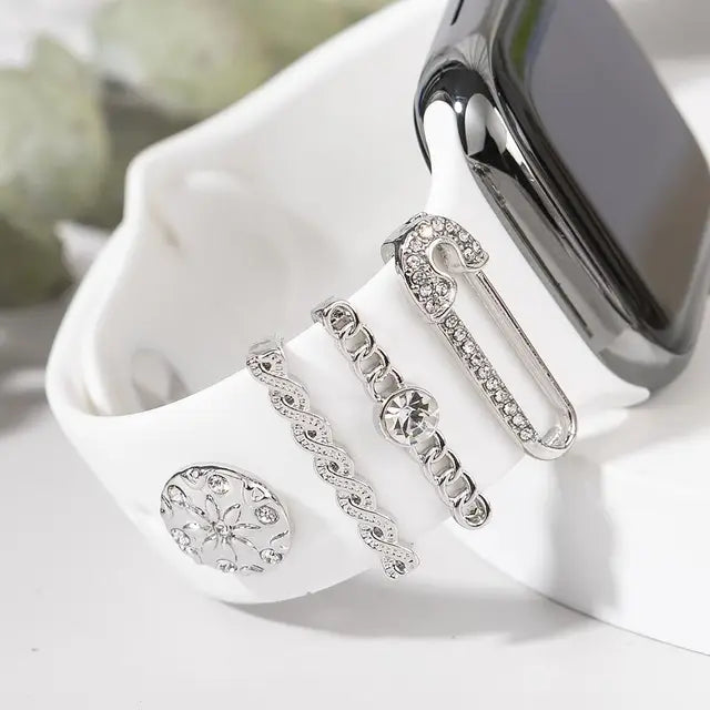 Creative Metal Wristbelt Charms Decorative Ring For Apple Watch Band Diamond Ornament Brooch Silicone Strap Jewelry Accessories