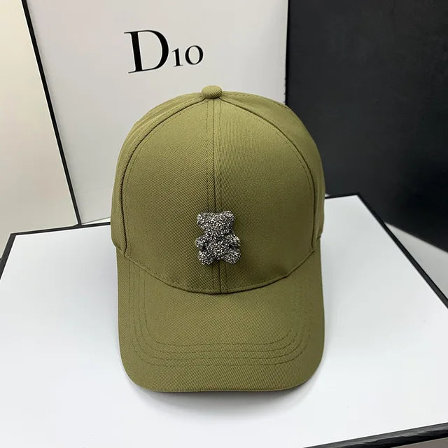 Fashion designer Summer Baseball Cap for Women Korean Wild Bear Rhinestone Caps SunHats Street Kpop Outdoor Visors Hip hop Hat