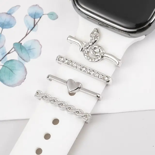 Creative Metal Wristbelt Charms Decorative Ring For Apple Watch Band Diamond Ornament Brooch Silicone Strap Jewelry Accessories