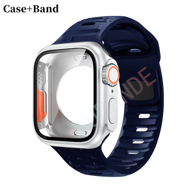 Silicone strap+case For Apple Watch Case 44mm 45mm 41mm 40mm Screen protectores Change to Ultra For iWatch Series 8 7 SE 6 5 3