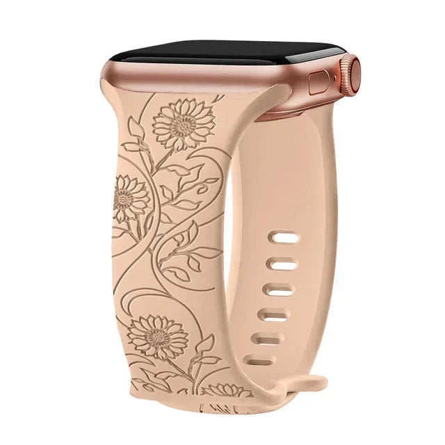 Strap For Apple Watch Band 44mm 42mm 41mm 40mm 45mm 49mm 44 mm Floral Engraved bracelet correa iwatch series 9 7 SE 6 8 Ultra 2