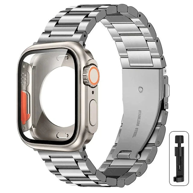 Stainless Steel Strap+Ultra Case for Apple Watch Band 44mm 45mm 41mm 40mm 42mm Case Metal Strap for Iwatch Series 9 8 7 6 SE 5 4