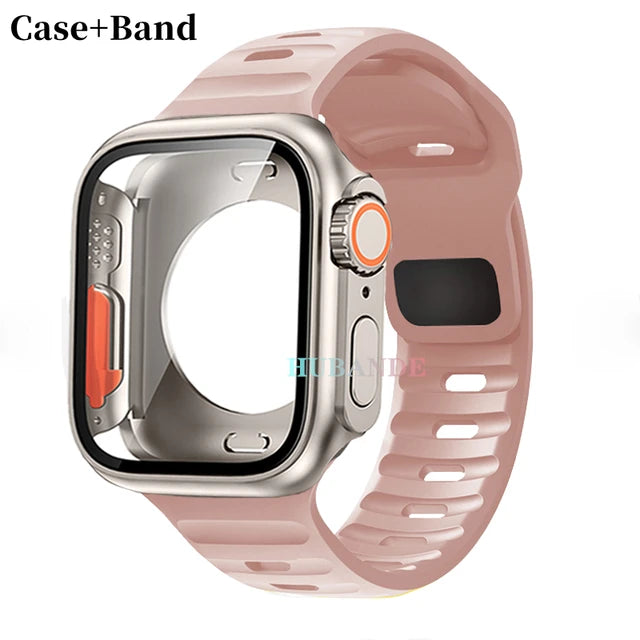 Silicone strap+case For Apple Watch Case 44mm 45mm 41mm 40mm Screen protectores Change to Ultra For iWatch Series 8 7 SE 6 5 3