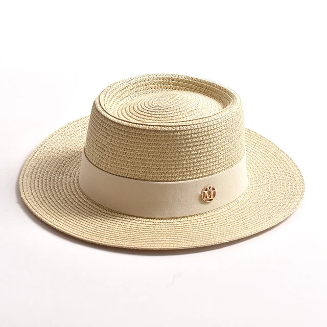 New Summer Straw Sun Hats for Women Ladies Fashion Flat Brim Ribbon Beach Hat Travel Dress Cap chapeau femme