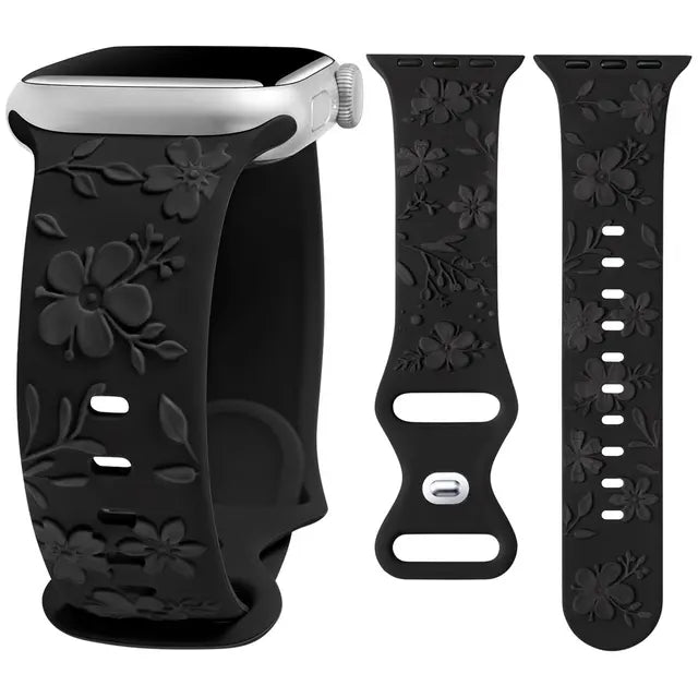 Embossed Floral Band for Apple Watch 41mm 40mm 38mm Cherry Blossoms Women Silicone Strap for iWatch 9/8/7/SE/6/5/4/3/2