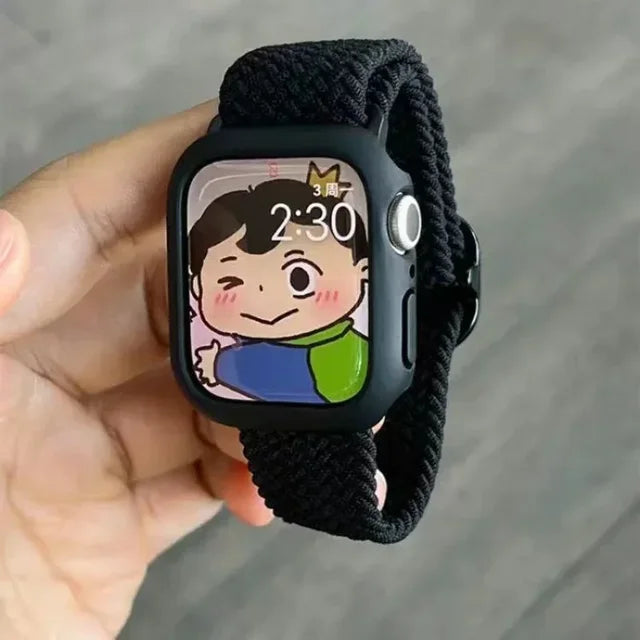 Cute Braied Strap + Case For Apple Watch Band 49mm 41mm 45 44 38 42 Nylon Bracelet For iWatch Series 9 8 7 6 5 4 3 SE 40