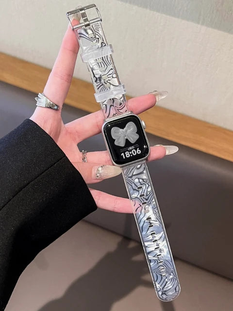 Korea Jelly Clear Shell Pattern Band For Apple Watch ultra Band 49mm 40 41mm 42 44mm 45mm Plastic Strap For iwatch 9 8 7 3 5 6 4