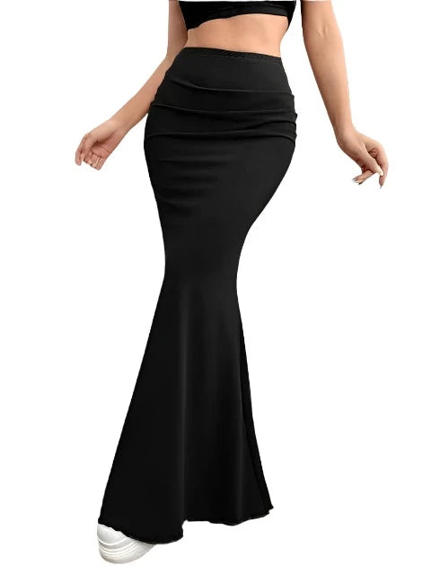 Solid Bodycon Ruched Long Skirt Women Sexy Black Elastic Elegant High Waist Mermaid Maxi Skirts Summer Streetwear