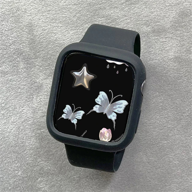 Korean Cute Sport Silicone Band + Case For Apple Watch 9 8 7 6 SE 5 4 3 2 Women Strap For iWatch Strap 41 45 38mm 40mm 44 42 49